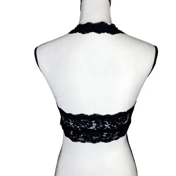 DOBREVA Padded Floral Halter Lace Wireless Bralette Black Large Intimates Bra - Picture 11 of 11